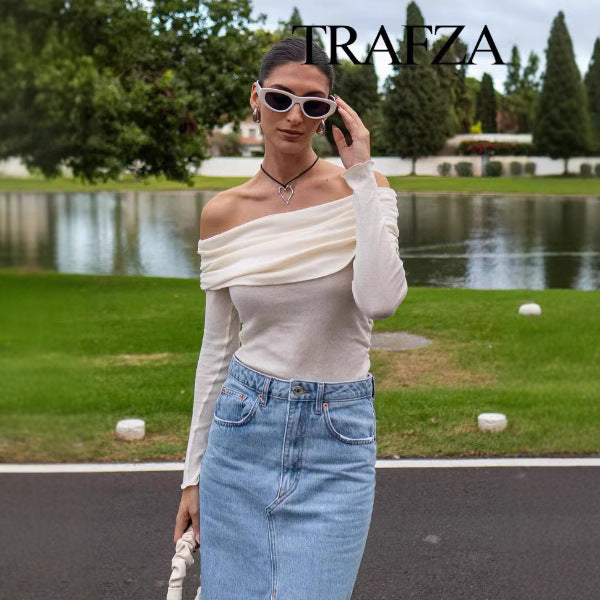 Damen Off-Shoulder Bluse mit Raffung EB