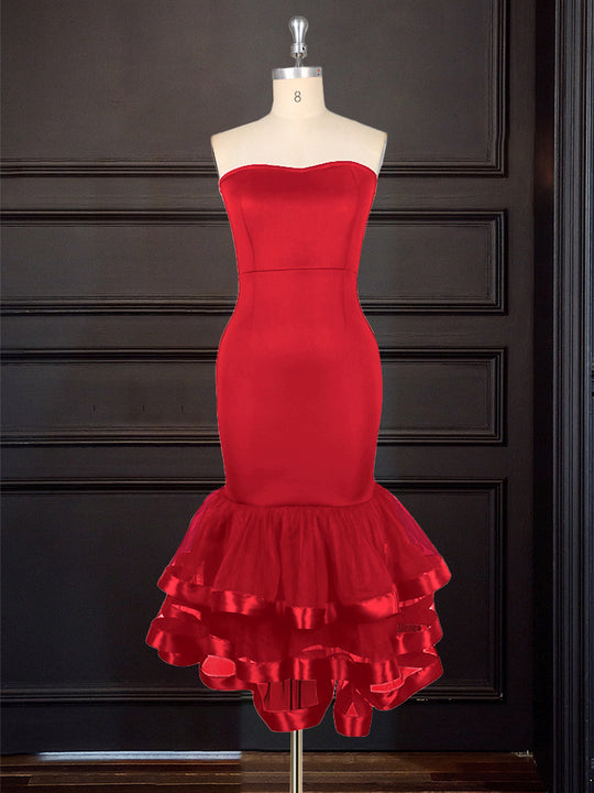 Damen Strapless Kleid mit voluminösem Rüschenrock EB