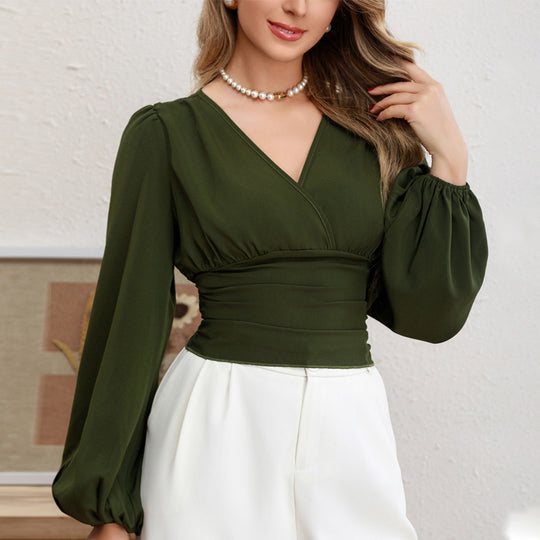 Damen Wrap-Bluse mit Ballonärmeln EB