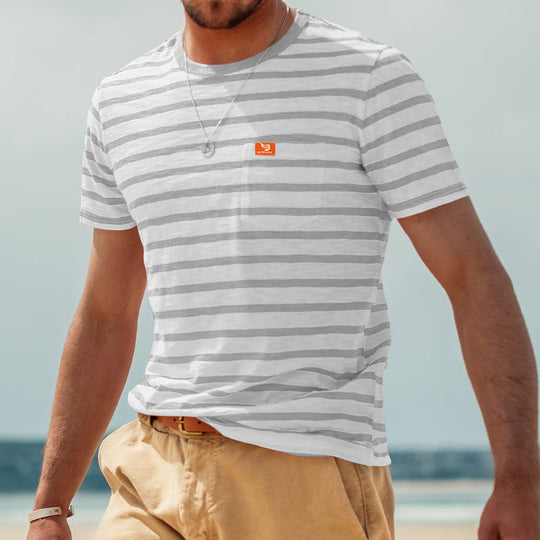 Herren Kurzarm T-Shirt mit maritimem Streifenmuster und praktischer Brusttasche EB