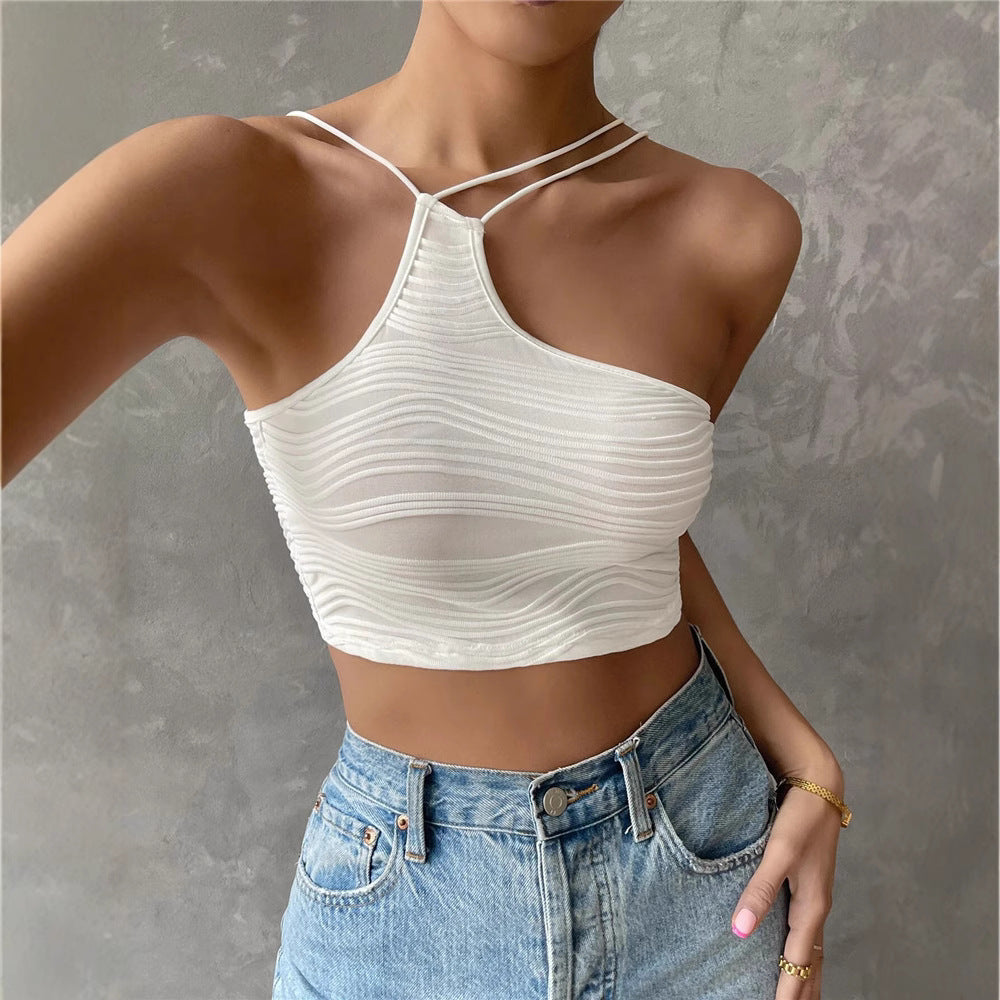 Damen lässiges Crop-Top mit schulterfreiem Design und feinem Rippmuster EB