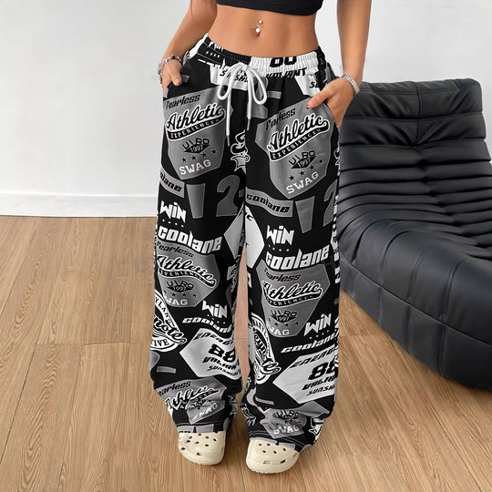 Damen Modische Freizeithose mit auffälligem Print und elastischem Bund EB