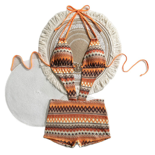 Damen Bikini mit buntem Ethno-Muster und verstellbaren Trägern EB