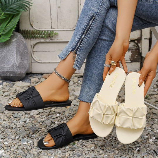 Damen Komfortable Riemchen-Sandalen mit modischem Falten-Design EB