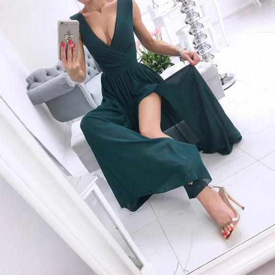 Damen Elegantes Maxikleid mit raffiniertem Wickeldesign und fließendem Stoff EB