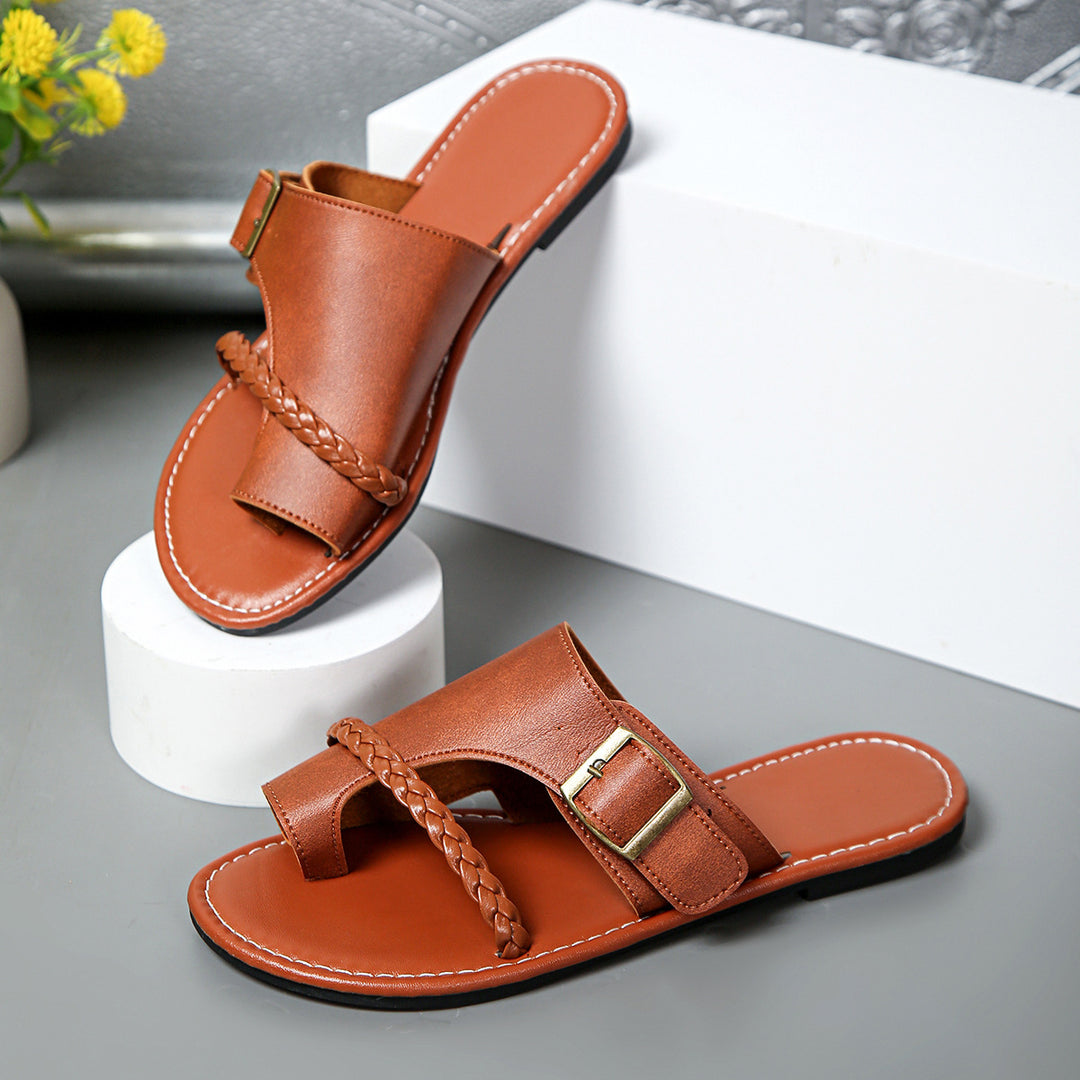 Damen modische Sandalen mit geflochtenem Riemen und verstellbarem Schnallenverschluss EB
