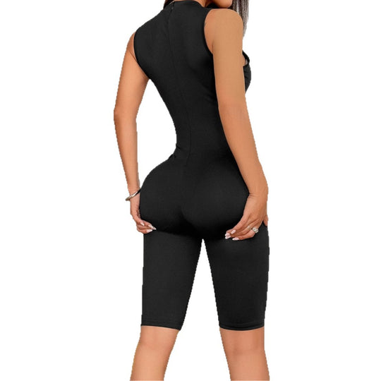 Damen Sportlicher Bodycon Einteiler mit hohem Kragen EB