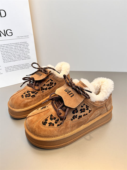 Damen Komfortable Sneaker mit kuscheligem Innenfutter und modischem Leopardenmuster EB