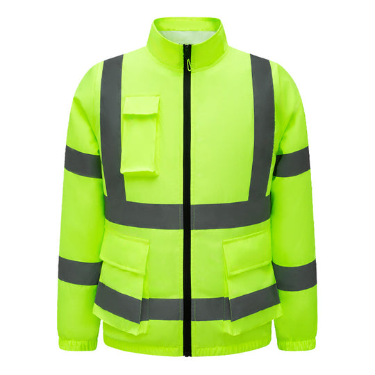 Unisex nan hochsichtbare Warnjacke mit reflektierenden Streifen und multifunktionalen Außentaschen EB