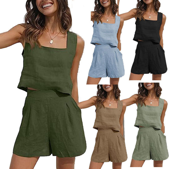 Damen Leichte Sommerbluse und Shorts Set EB