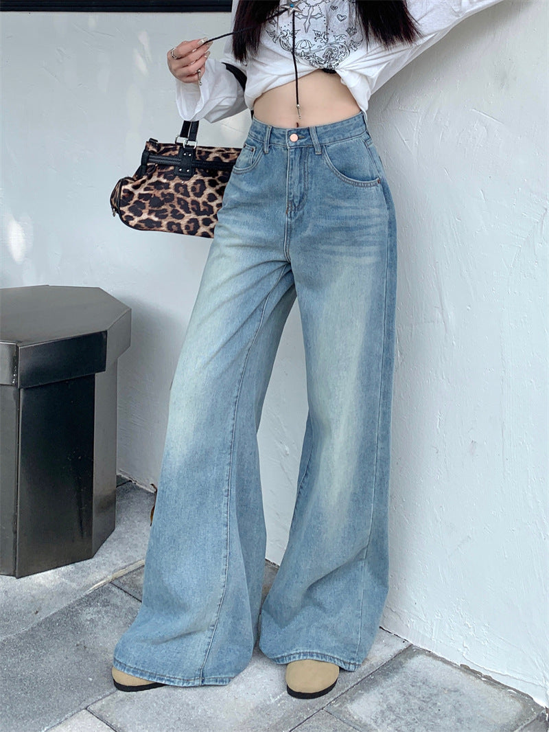 Damen Weite Flared Jeans mit hohem Bund und modischem Vintage-Design EB