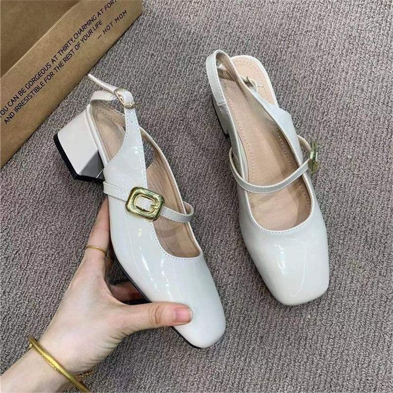 Damen Slingback-Pumps mit breitem Blockabsatz und dekorativem Schnallenakzent EB