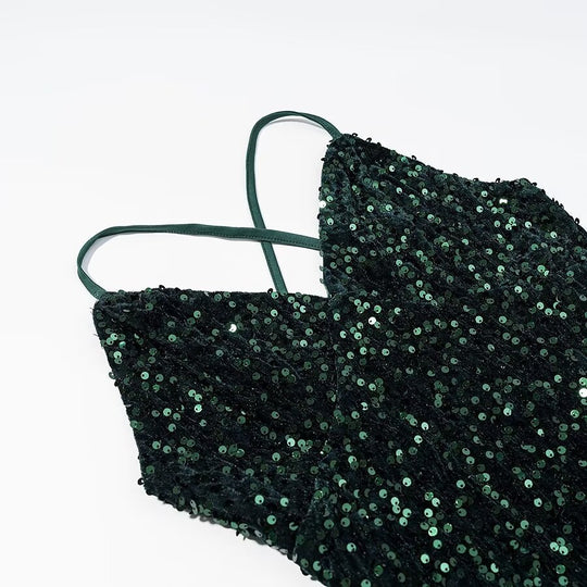 Damen Cocktailkleid mit schimmerndem Paillettenbesatz und asymmetrischem Saum EB