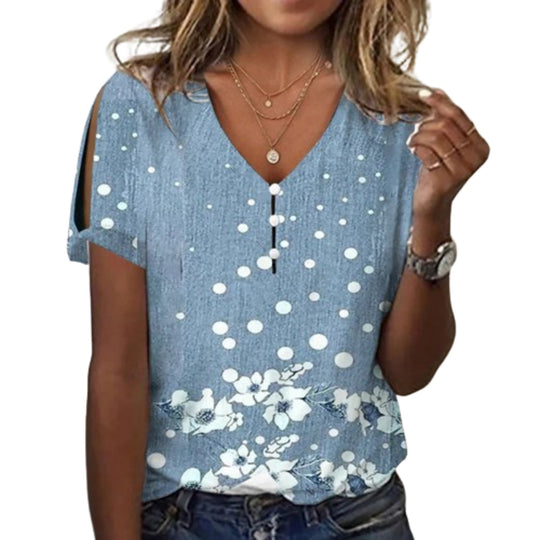Damen Kurzarmbluse mit floralen Stickereien und Knopfdetails EB