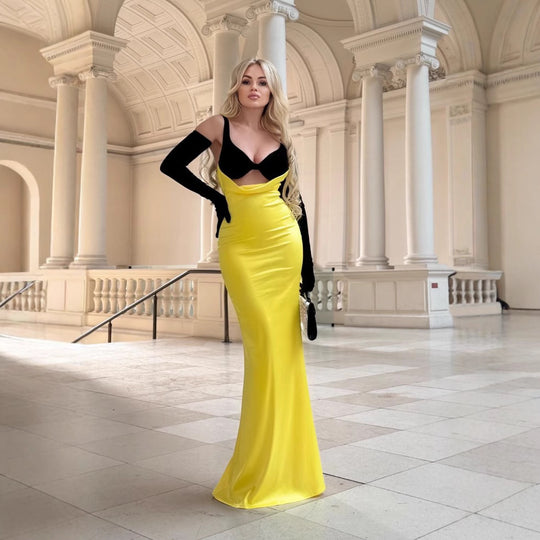 Damen Elegantes langes Kleid mit raffiniertem Bustier-Design und fließendem Rock EB
