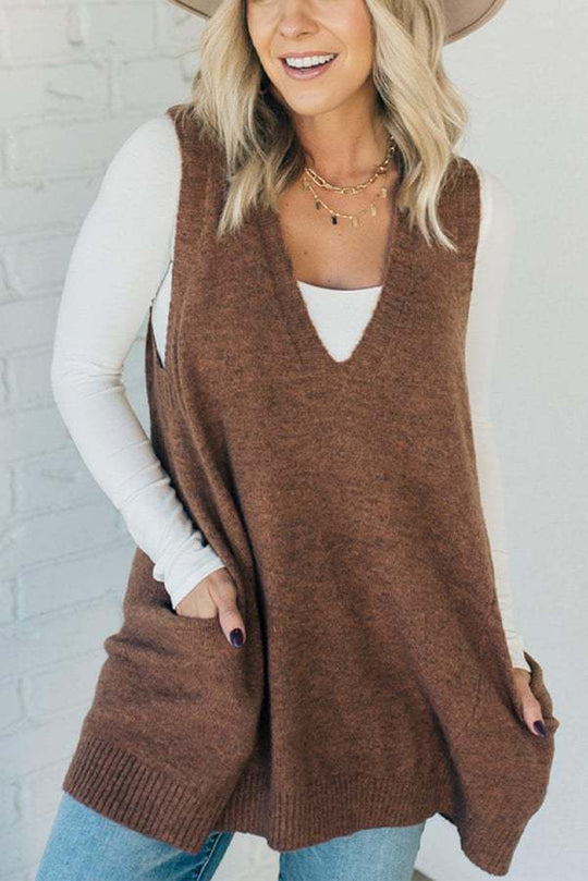 Damen Bequemer Strick-Poncho mit seitlichen Taschen EB