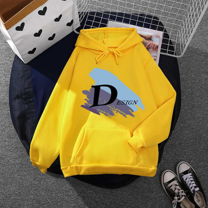 Unisex nan lässiger Kapuzenpullover mit großflächigem Pinsel-Logo, Kängurutasche und verstellbarer Kapuze EB