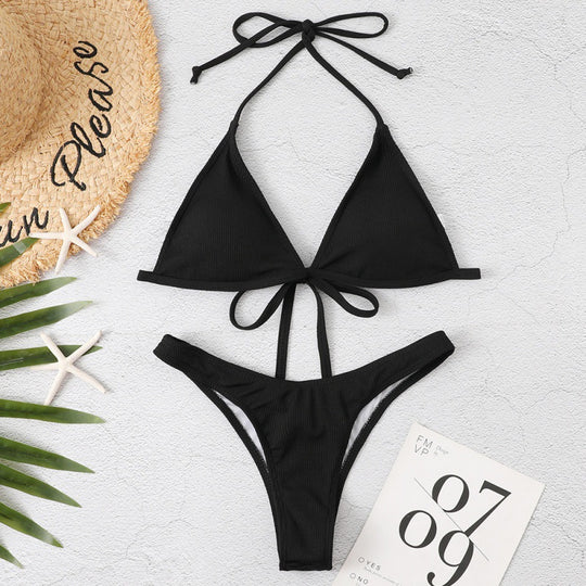 Damen Triangel-Bikini mit geflochtenen Trägern und hohem Beinausschnitt EB