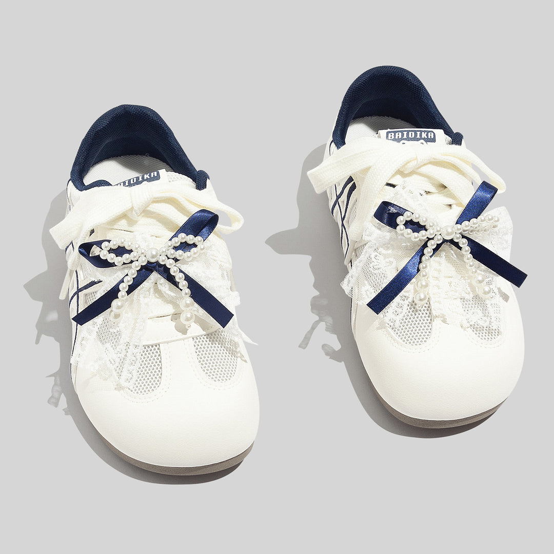 Damen Sportliche Sneaker mit eleganter Perlenapplikation und atmungsaktivem Mesh-Obermaterial EB