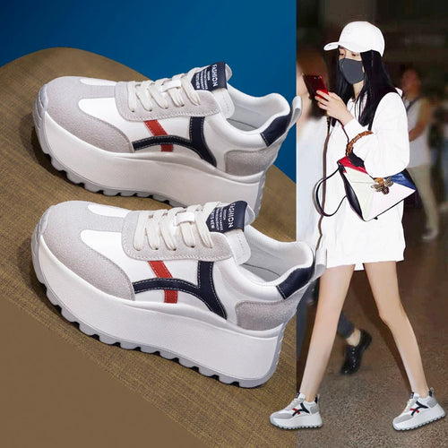 Damen Sportliche Plateau-Sneaker mit modischem Obermaterial und rutschfester Sohle EB