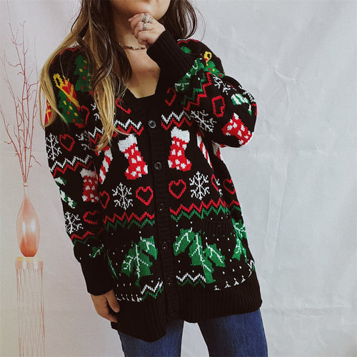 Damen Weihnachts-Strickjacke mit festlichem Design und knöpfbarem Schnitt EB