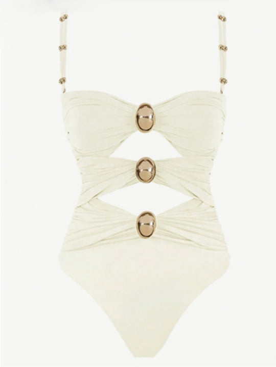 Damen Einteiler-Badeanzug mit raffinierten Cut-Outs und dekorativen Metallakzenten EB