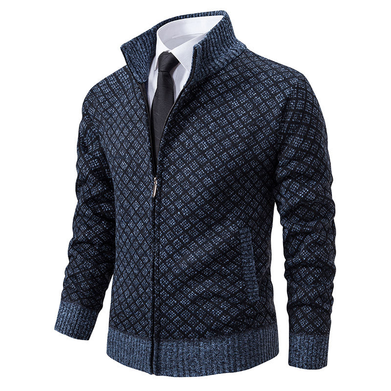 Herren nan gemusterte Strickjacke mit Stehkragen und durchgehendem Reißverschluss EB