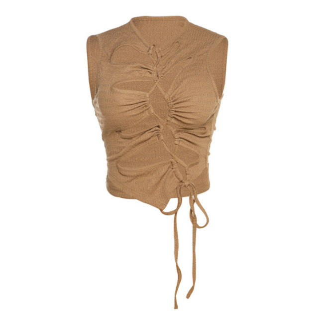 Damen Crop-Top mit raffinierten Raffungselementen und verstellbaren Bindebändern EB