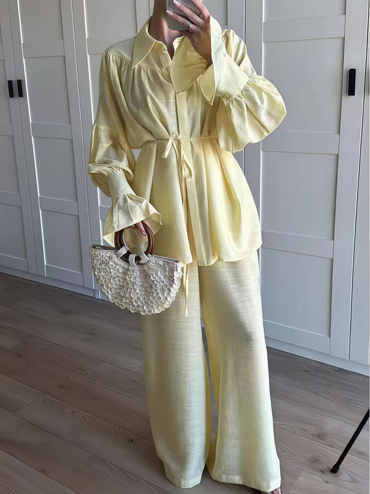 Damen Schicke Bluse und weite Hose im eleganten Look EB