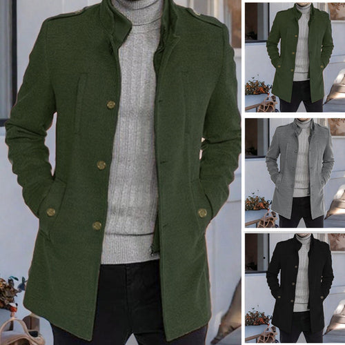 Herren eleganter, mittelschwerer Freizeitmantel mit Stehkragen und seitlichen Taschen EB