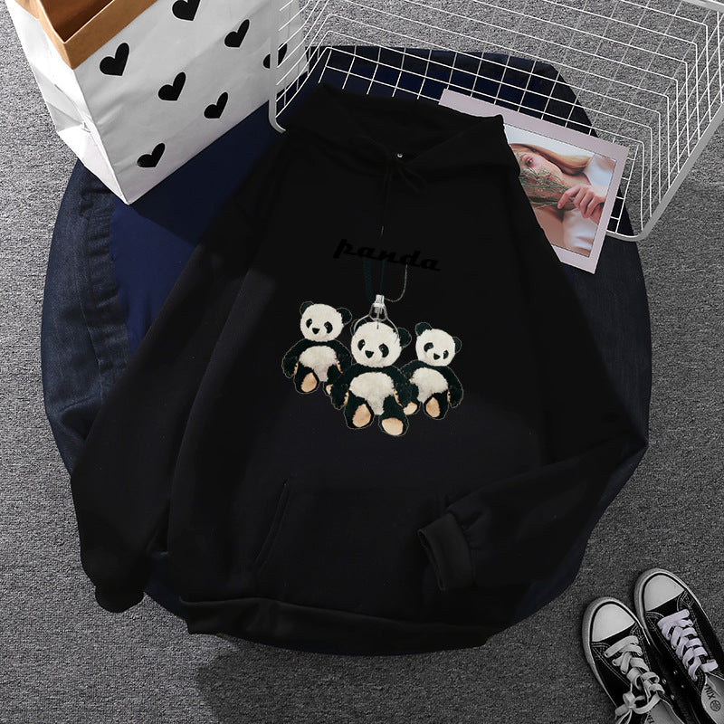 Damen nan oversized Kapuzenpullover mit Plüsch-Panda-Applikation und Kängurutasche EB