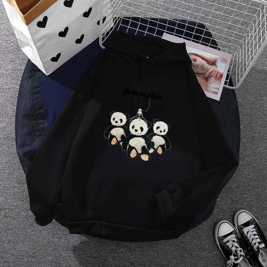 Damen nan oversized Kapuzenpullover mit Plüsch-Panda-Applikation und Kängurutasche EB