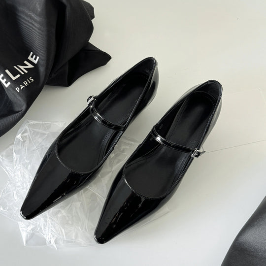 Damen elegante Slingback-Pumps mit spitzem Zehenbereich und glänzender Oberfläche EB