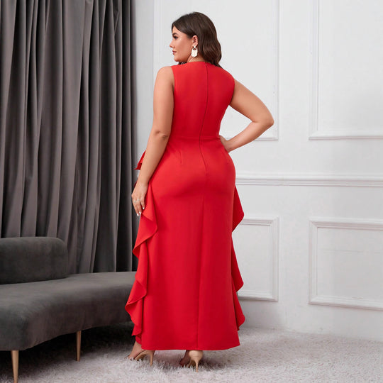 Damen Elegantes Abendkleid mit schwingendem Saum und tiefem V-Ausschnitt EB