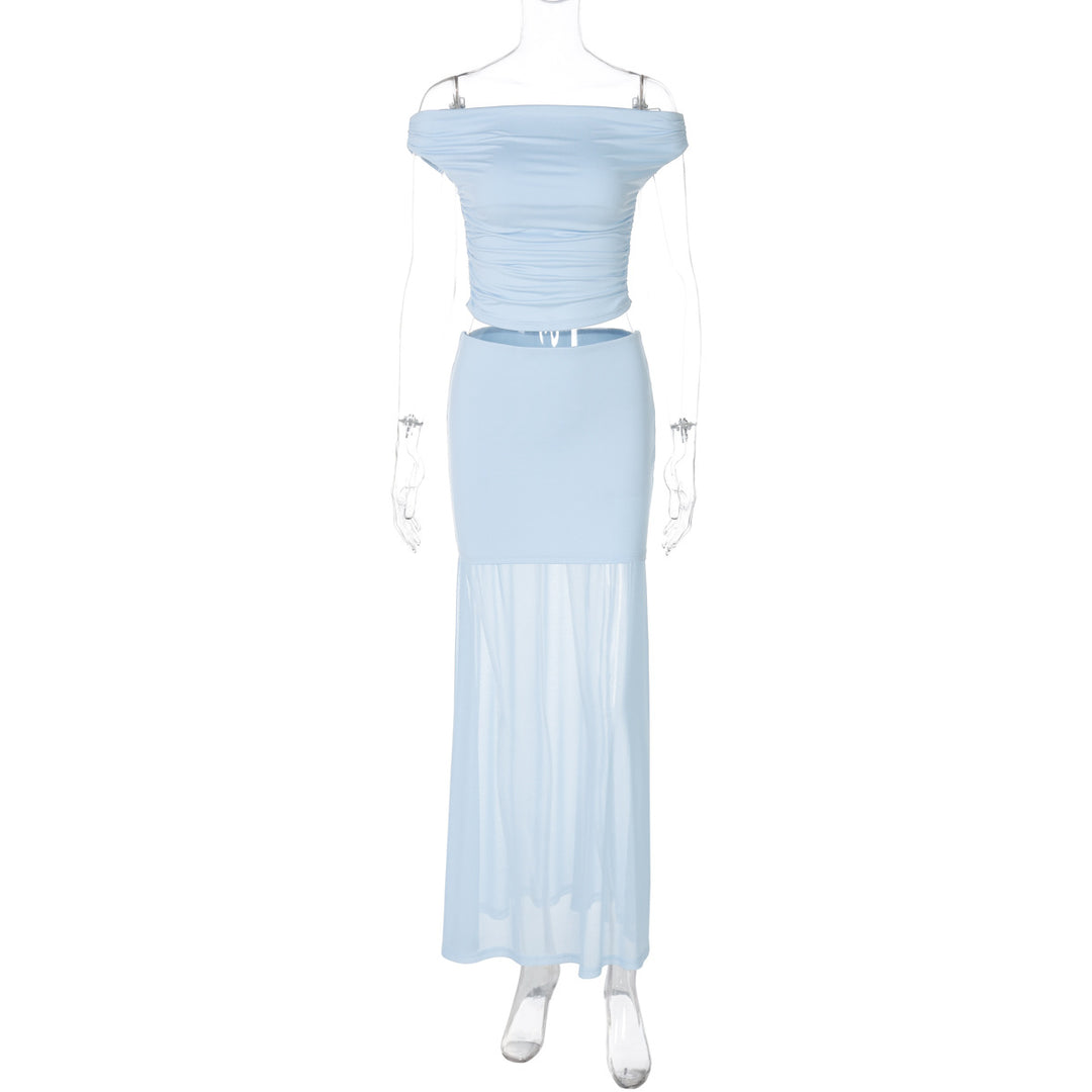 Damen Elegantes Off-Shoulder Maxikleid mit gerafftem Oberteil EB