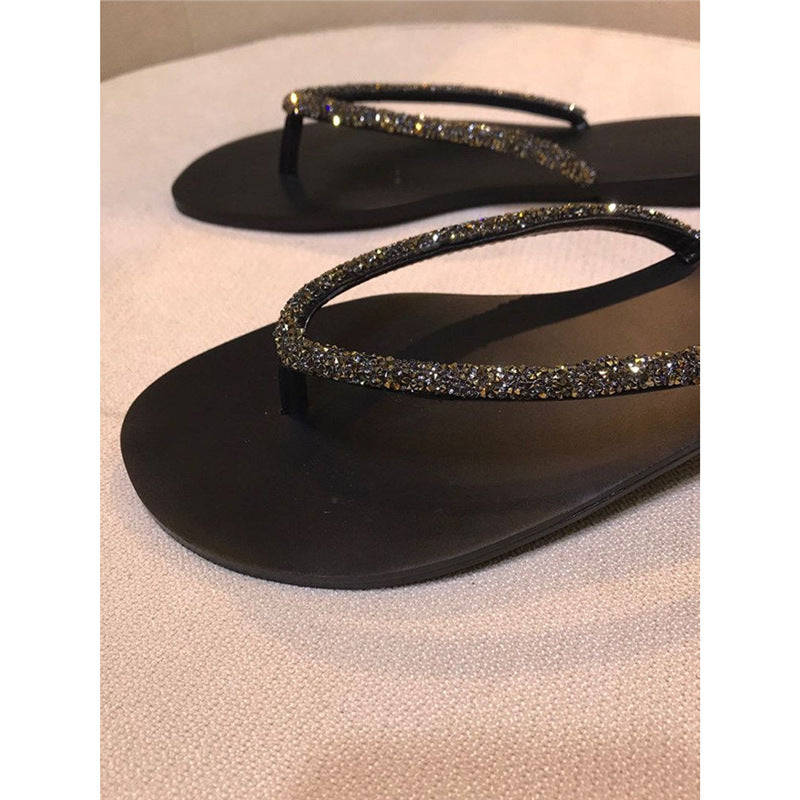 Damen Strandsandalen mit glitzerndem Riemendesign EB