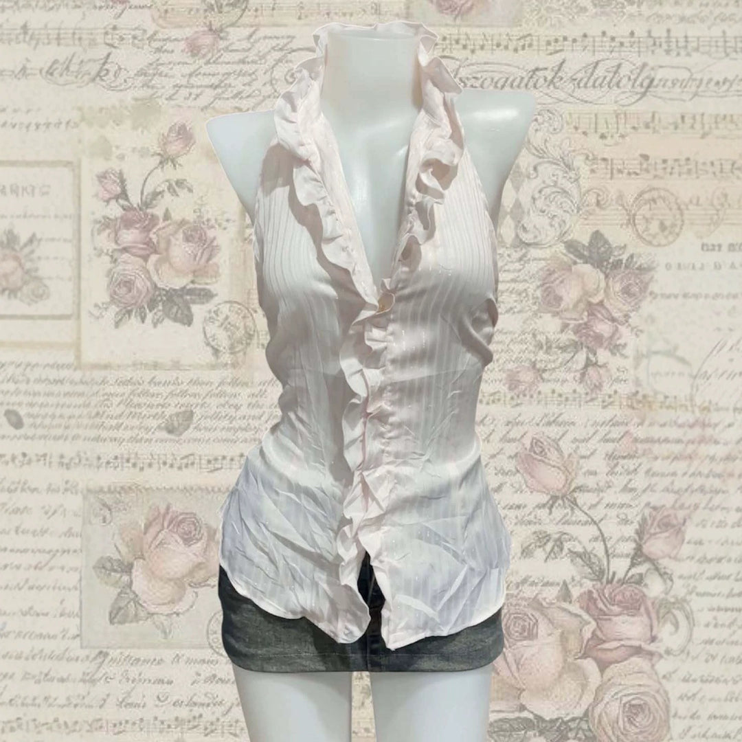 Damen Elegantes Faltenoberteil mit Rüschen EB
