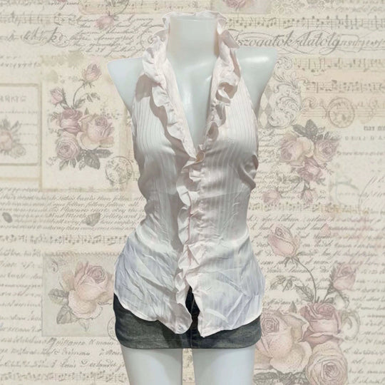 Damen Elegantes Faltenoberteil mit Rüschen EB