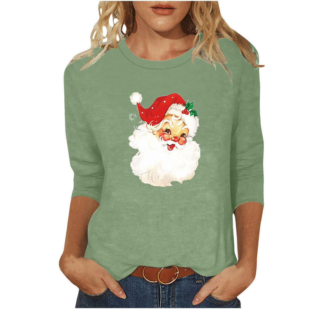 Damen nan lässiges Sweatshirt mit nostalgischem Weihnachtsmannprint und dreiviertelärmeln EB