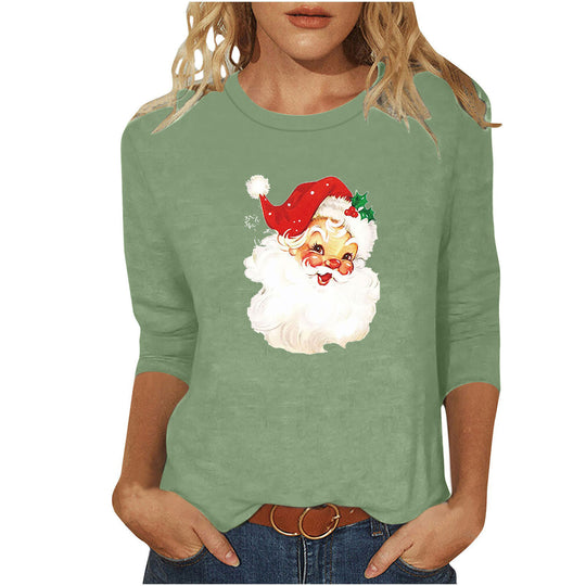 Damen nan lässiges Sweatshirt mit nostalgischem Weihnachtsmannprint und dreiviertelärmeln EB