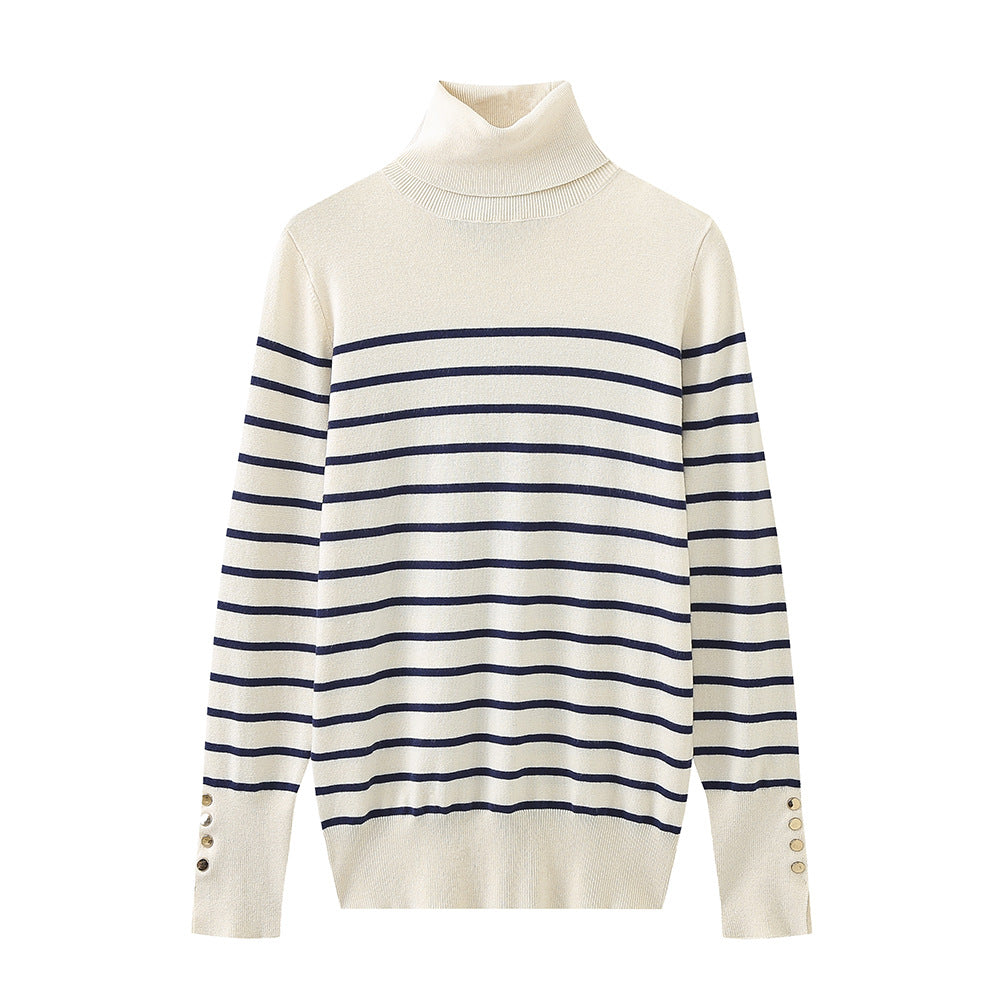 Damen Rollkragenpullover mit eleganten Knopfdetails EB