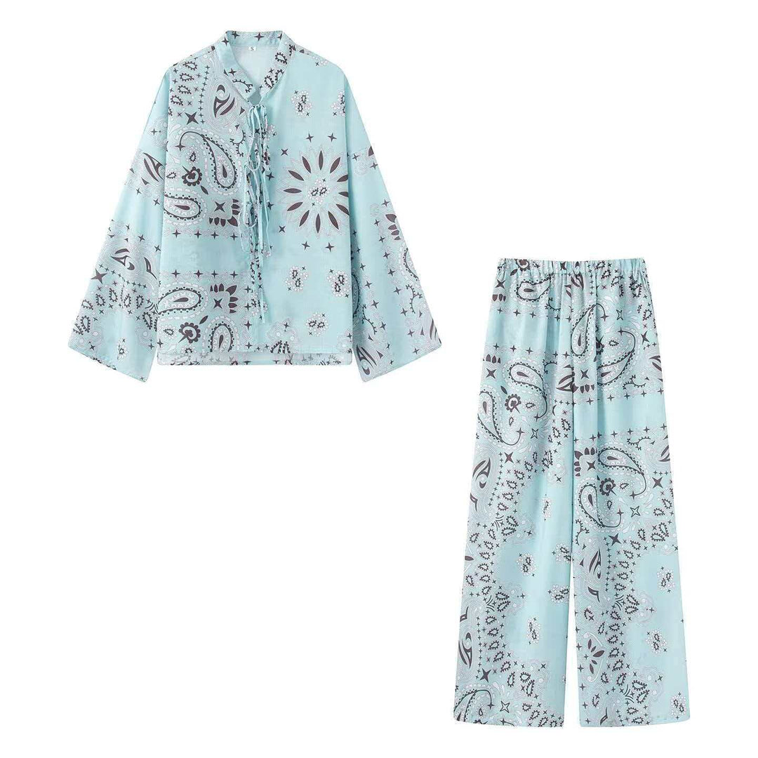Damen nan weit geschnittene Palazzo-Hose mit Paisley-Print und elastischem Bund EB