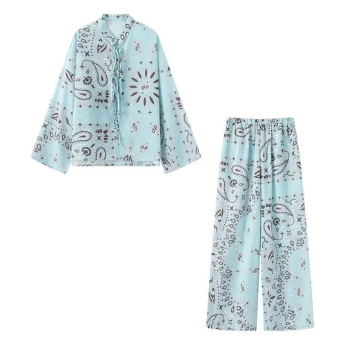 Damen nan weit geschnittene Palazzo-Hose mit Paisley-Print und elastischem Bund EB
