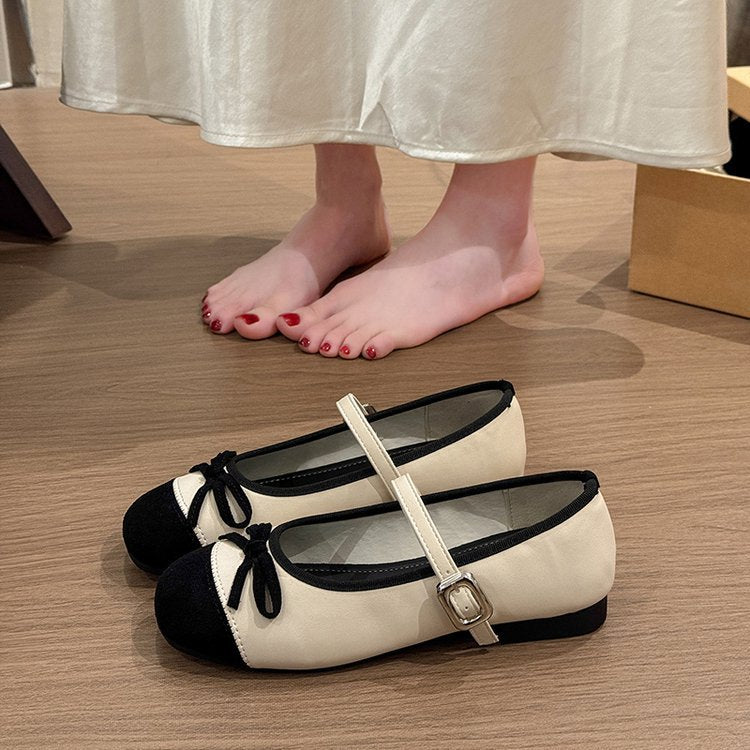 Damen Ballerinas mit elegante Schnalle und dekorativer Schleifenverzierung EB