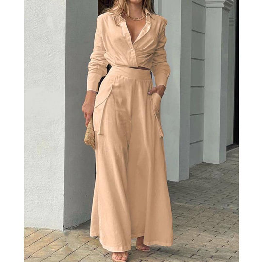 Damen Elegantes und lässiges Zweiteiler-Set mit Crop-Top und weitem Palazzo-Hosen EB