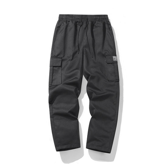 Herren technische Cargo-Hose mit elastischem Bund, Kordelzug, geradem Bein und großen Klappentaschen EB