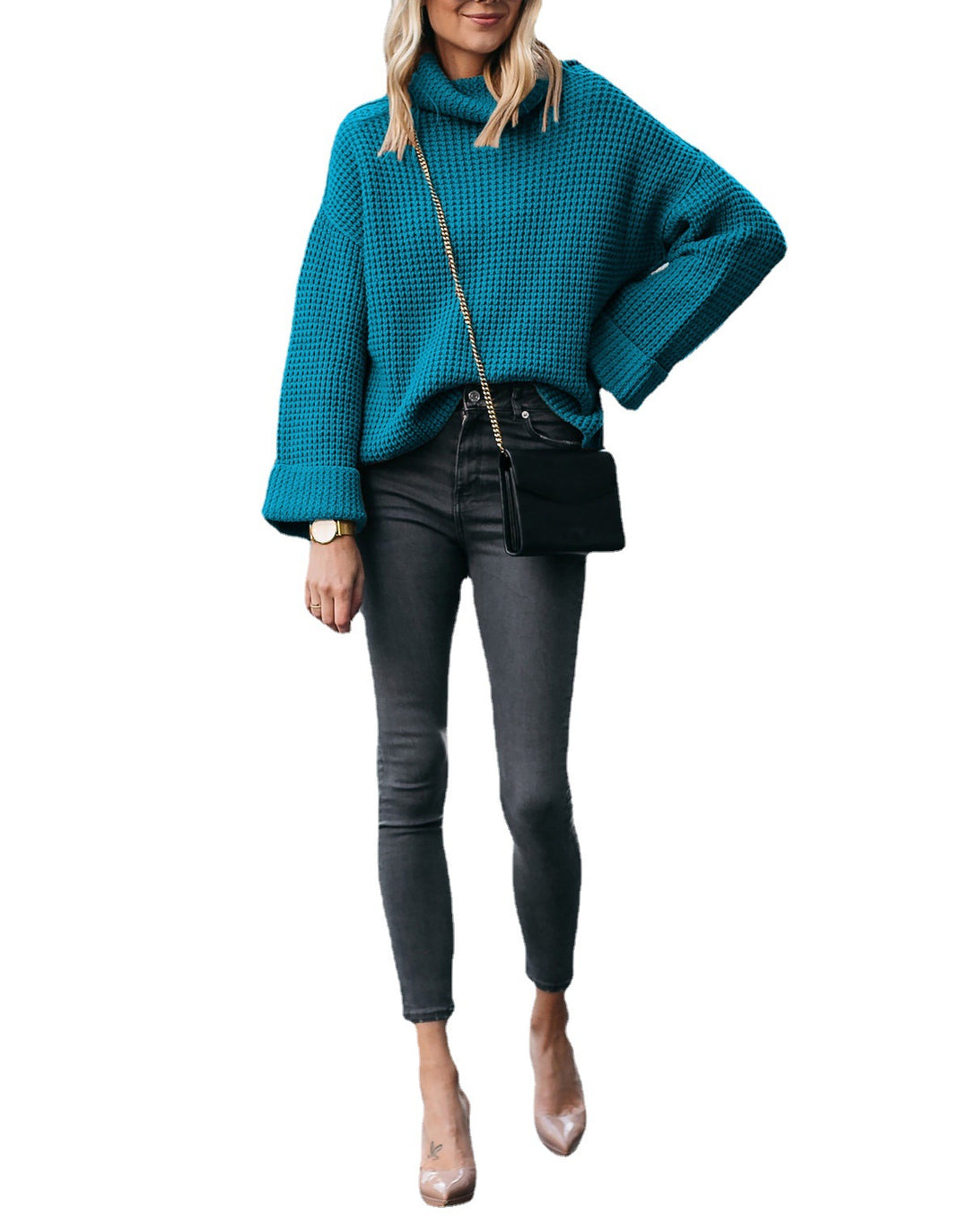 Damen Grobstrickpullover mit modernem Waffelmuster und oversized Schnitt EB