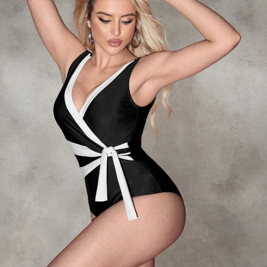 Damen Einteiliger Badeanzug mit elegantem Wickel-Design EB