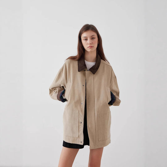 Damen Übergroße Baumwolljacke mit kontrastierendem Kragen EB