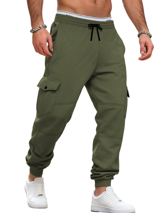 Herren nan sportive Jogginghose mit Cargotaschen Kordelzug und geripptem Knöchelsaum EB